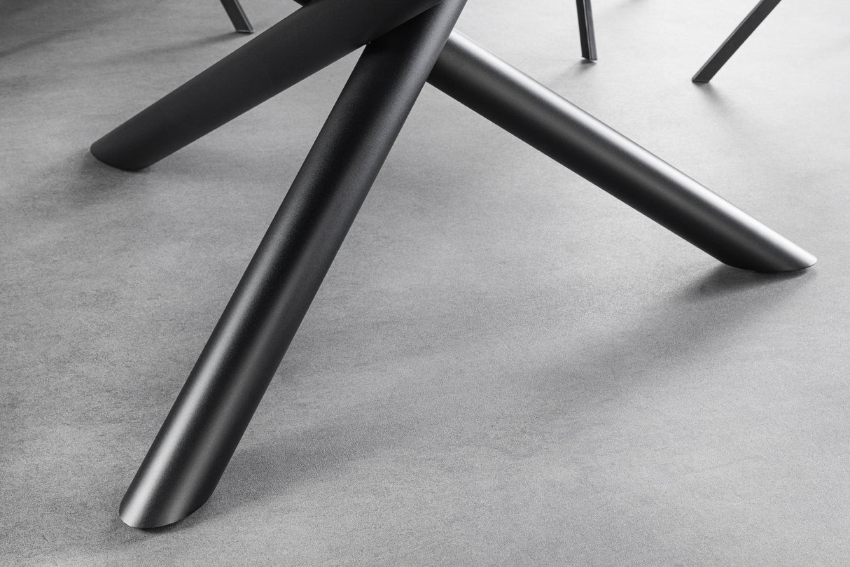 Esstisch SPIN Ø 150cm mit abnehmbarer Platte Keramik Marmoroptik weiß