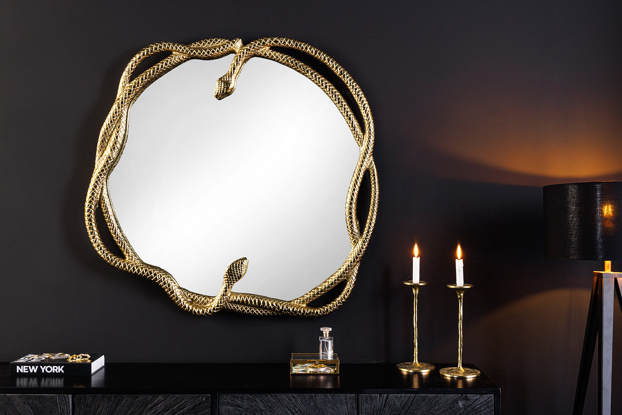 Wandspiegel SNAKE L 50cm gold mit Dekoelement in Schlangenform