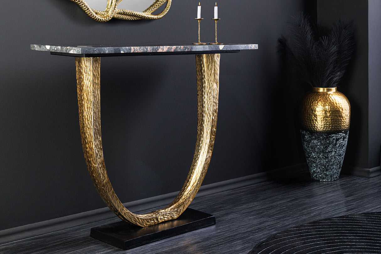 Console OMEGA 80cm marble black w/ golden frame handmade