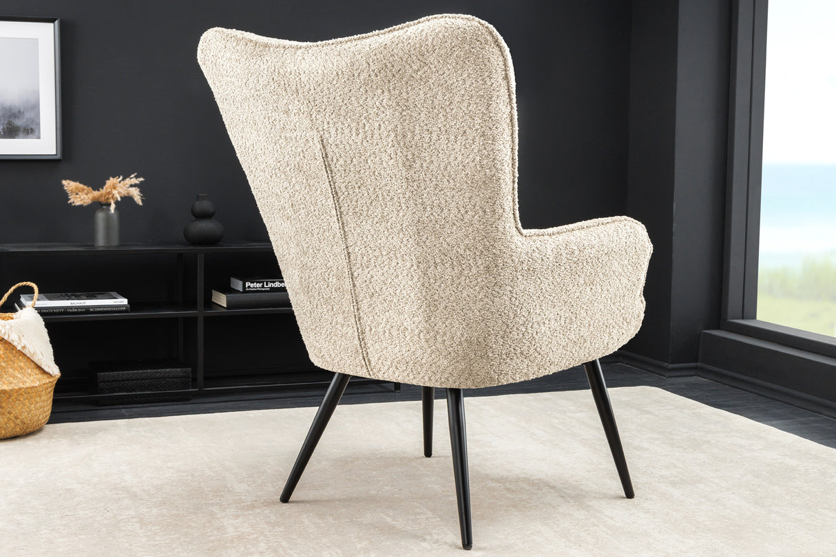Armchair SCANDINAVIA with armrests bouclé champagne greige