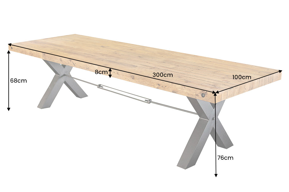 Dining table THOR 300cm X-legs pinewood vintage brown