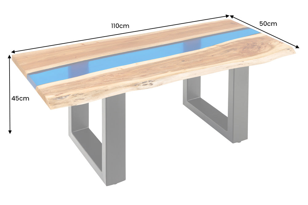 Coffee table LIQUID 110cm acacia wood blue epoxy strip