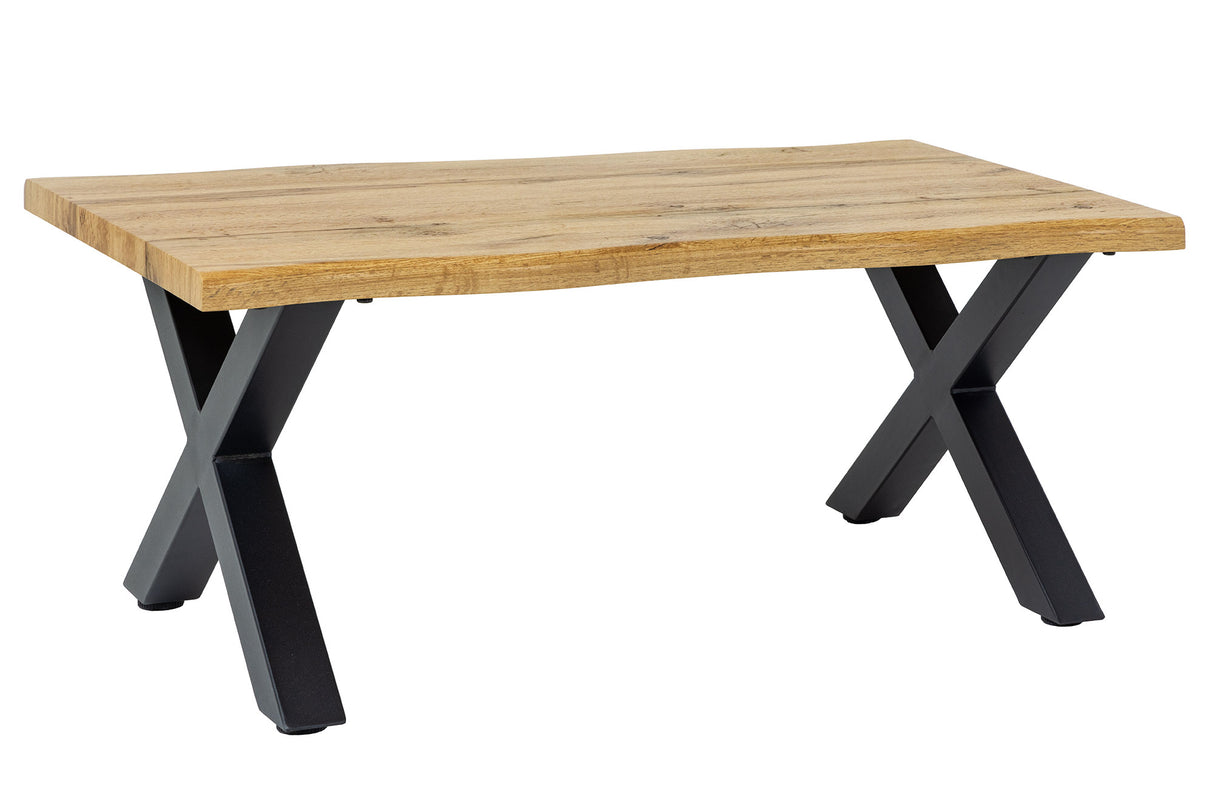 Couchtisch WILD 90cm Tischplatte 30mm X-Beine Wildeiche Optik natur