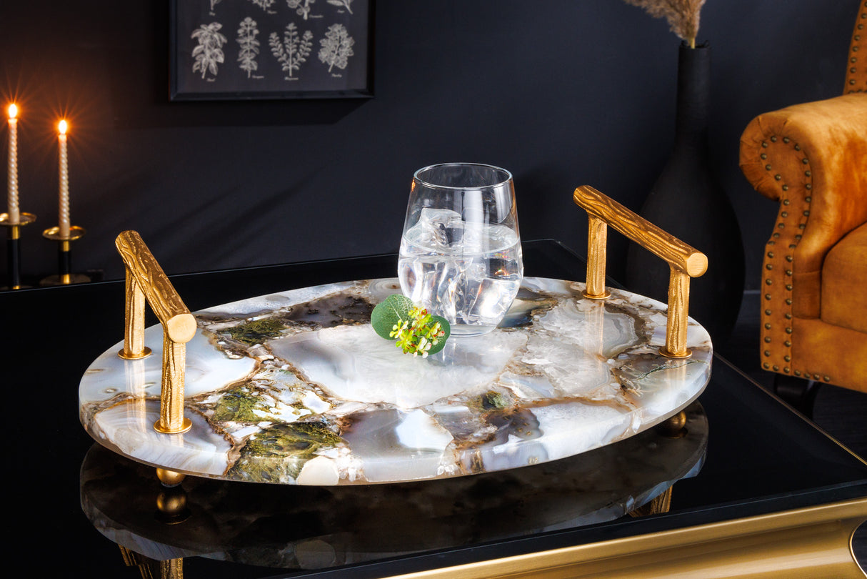 Tray NOBLE 40cm agate golden handles