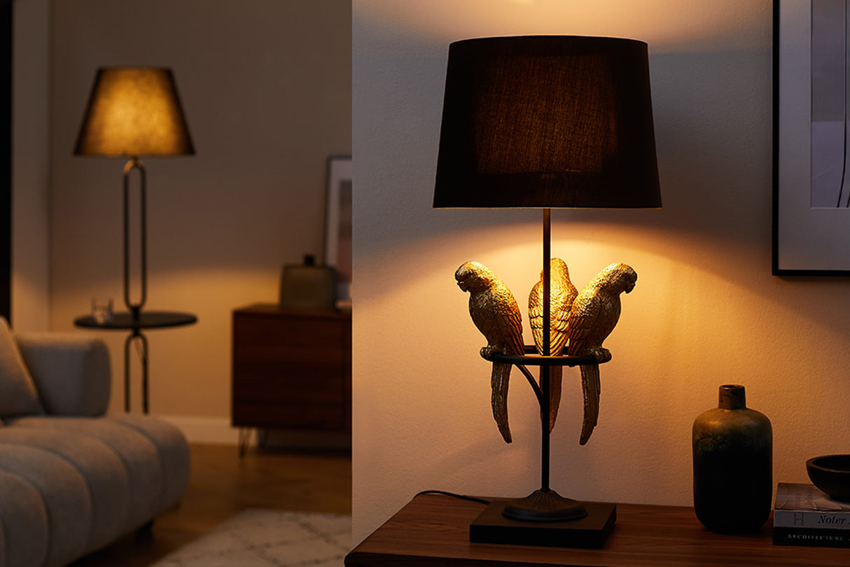 Table lamp WILDLIFE 75cm golden parrots polyresin