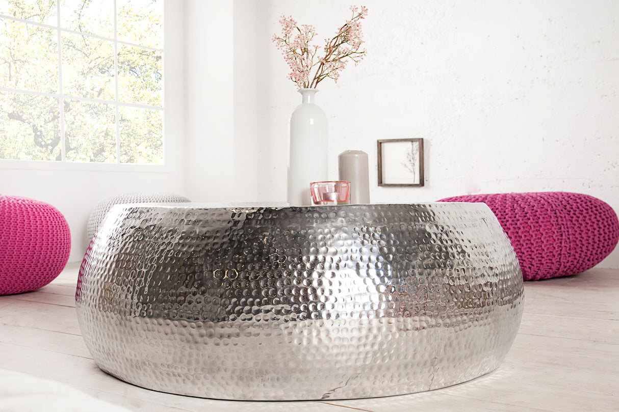 Couchtisch ORIENT 80cm mit Hammerschlageffekt silber