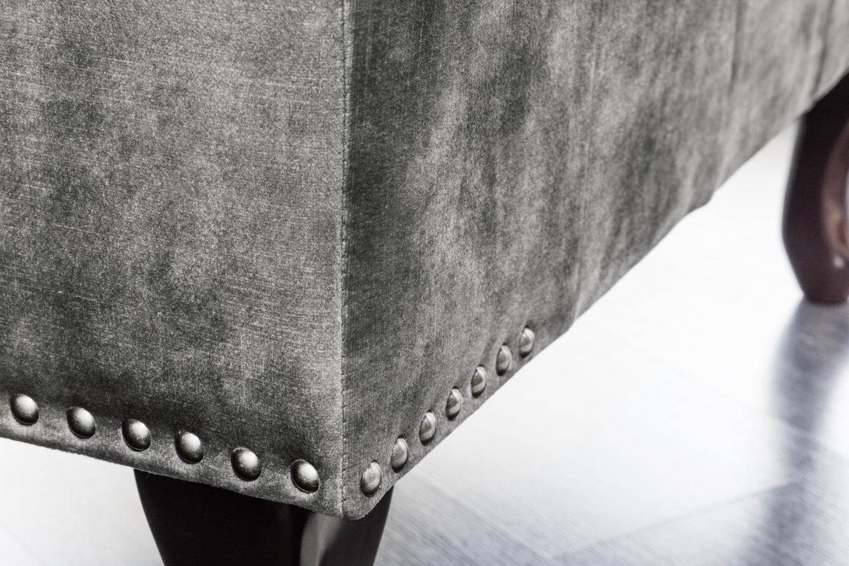 Foot stool CHESTERFIELD antique look velvet grey