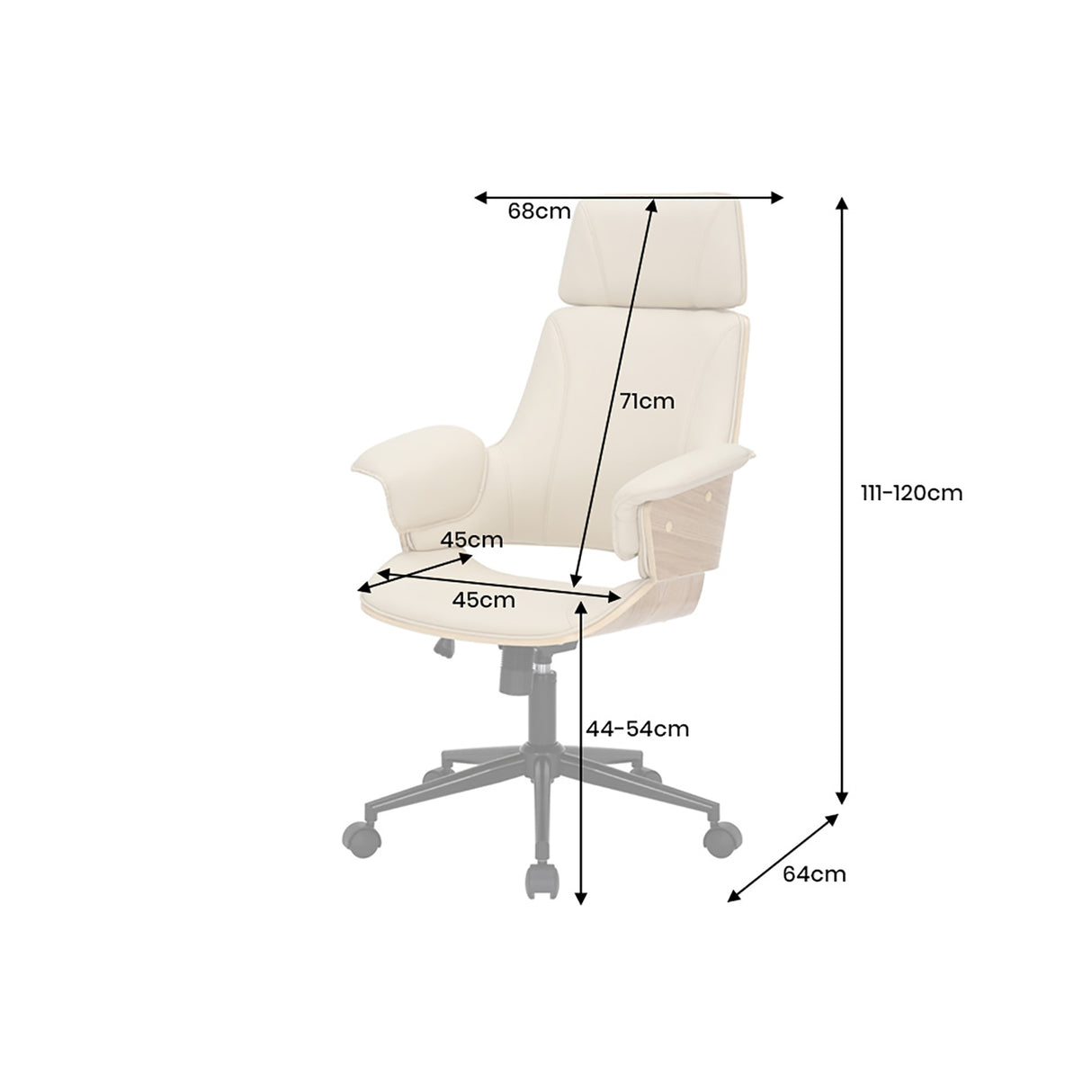 Bürostuhl MANHATTAN 44-54cm drehbar Kunstleder cremebeige und Eichenholz