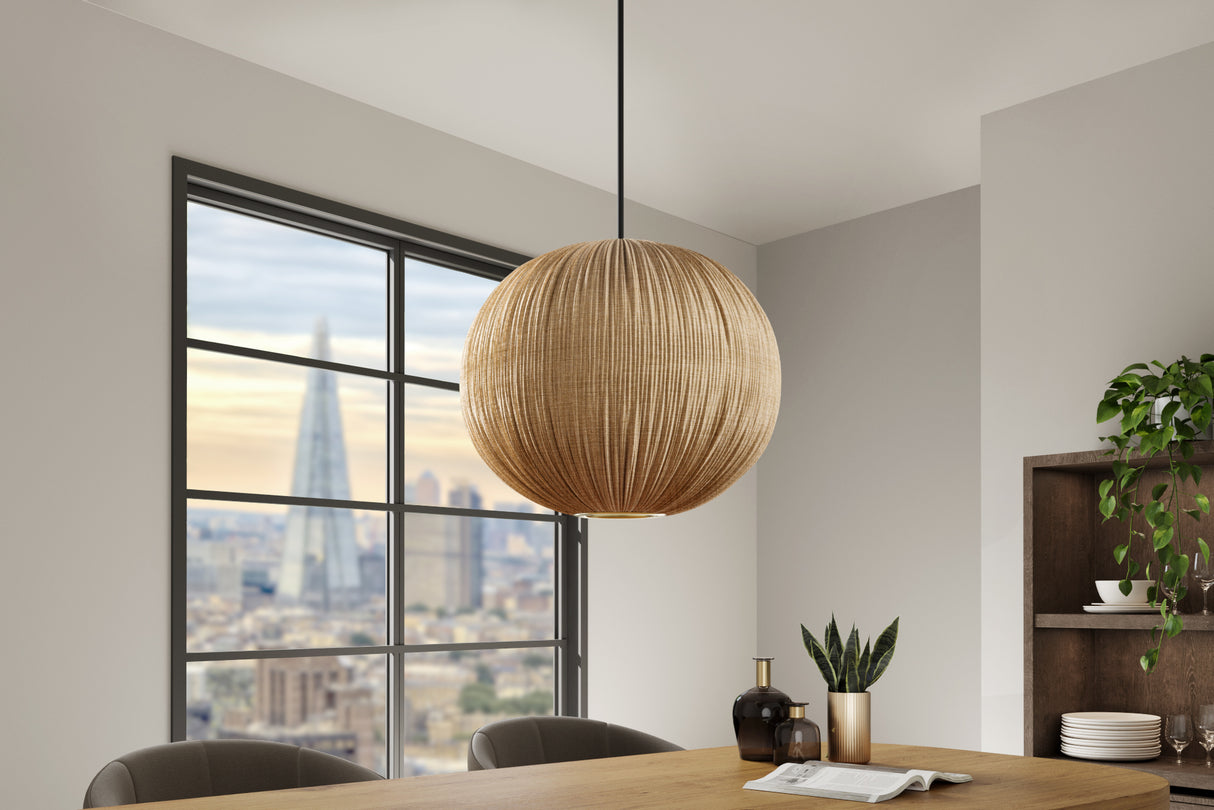 Pendelleuchte ORGANIC 35cm Natur Stoffschirm Gold im Boho Style