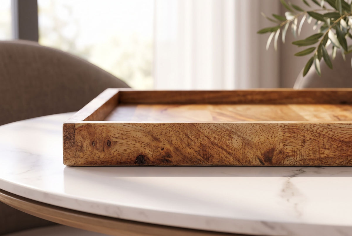 Tablett MAKASSAR 50cm mit erhöhtem Rand Mangoholz natur