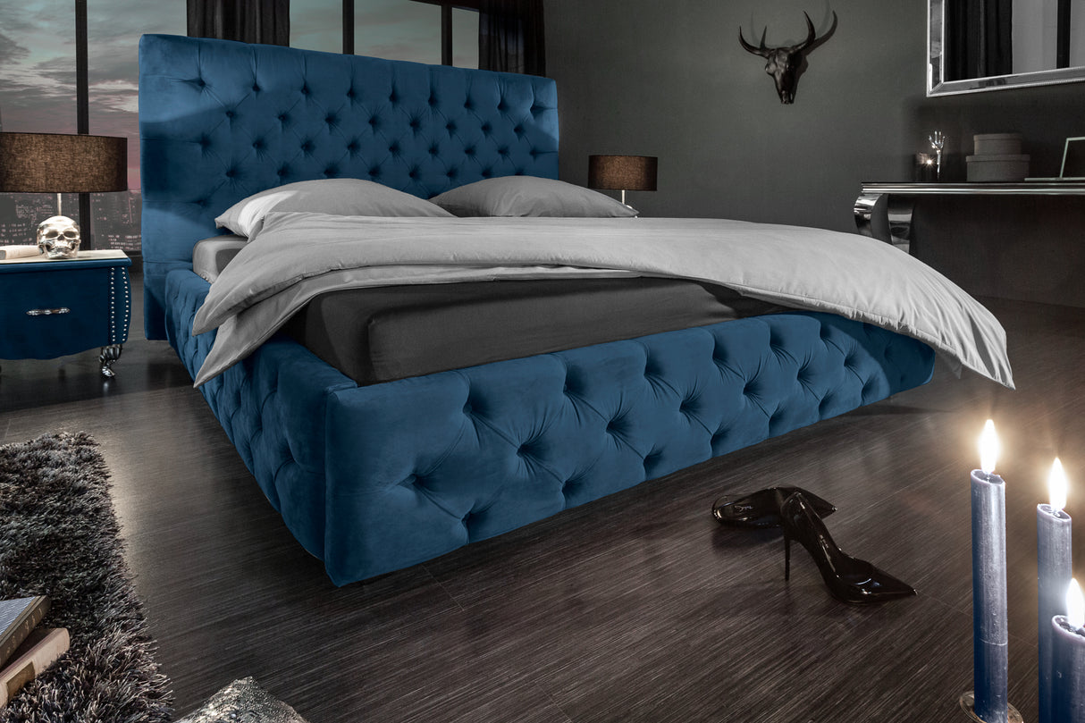 Bett PARIS CHESTERFIELD 160x200cm Samt dunkelblau