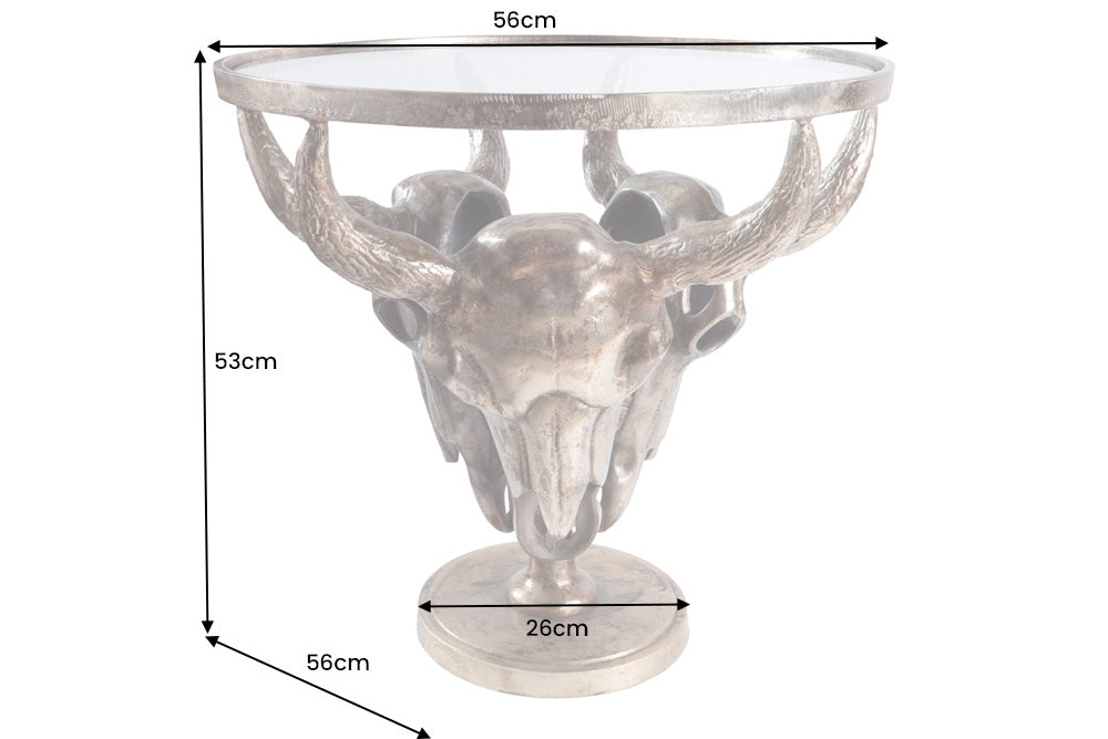 Couchtisch MATADOR 56cm 3 Totenköpfe bronze 8mm Glasplatte