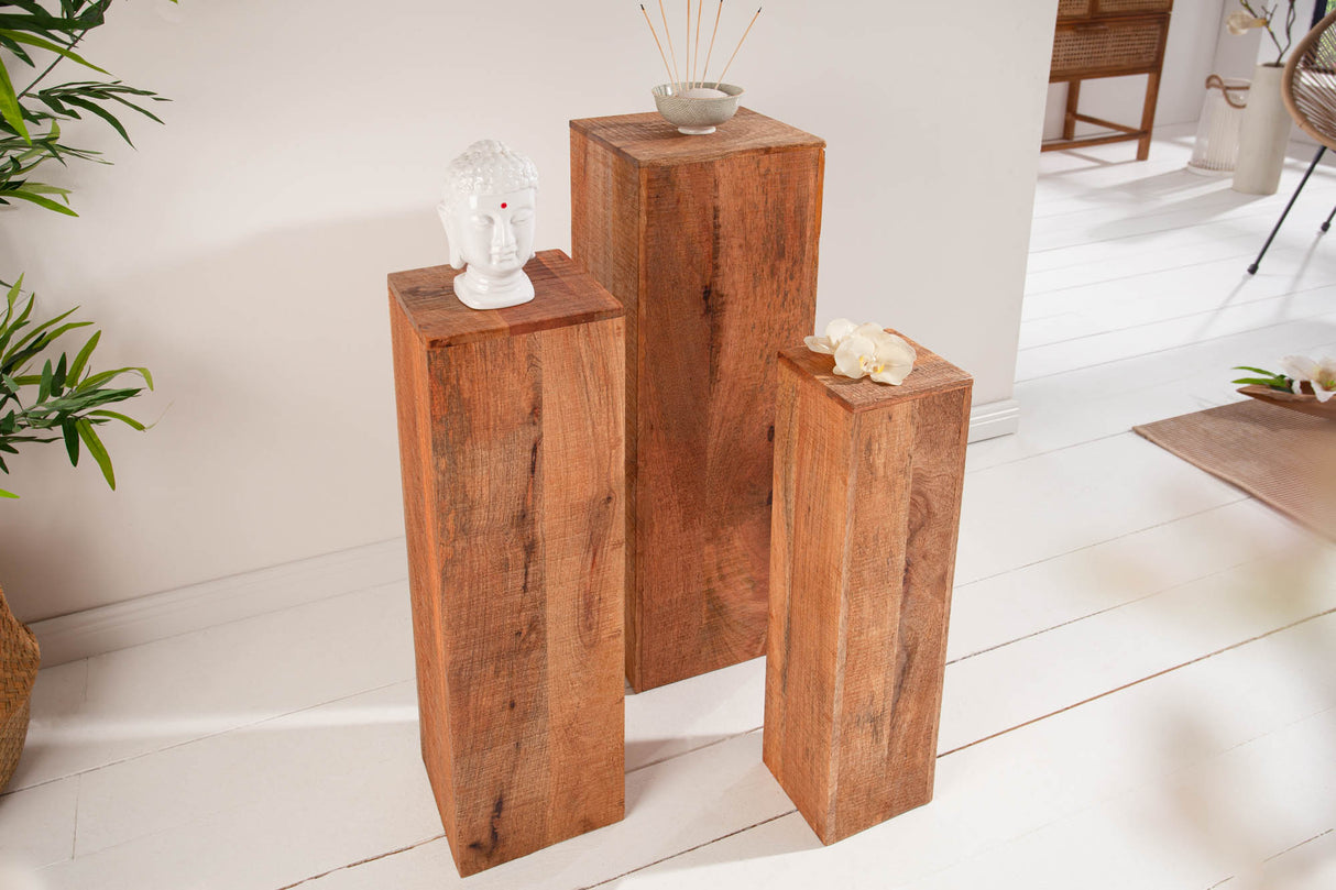 Decoration pillar MAKASSAR 60-80cm set of 3 mango wood