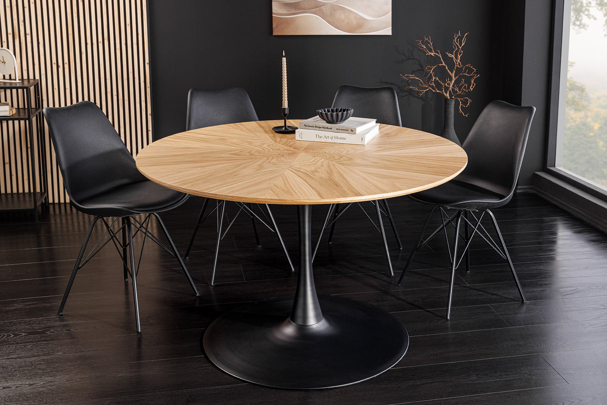 Dining table ATELIER 120cm round natural oak wood look w/ black metal frame