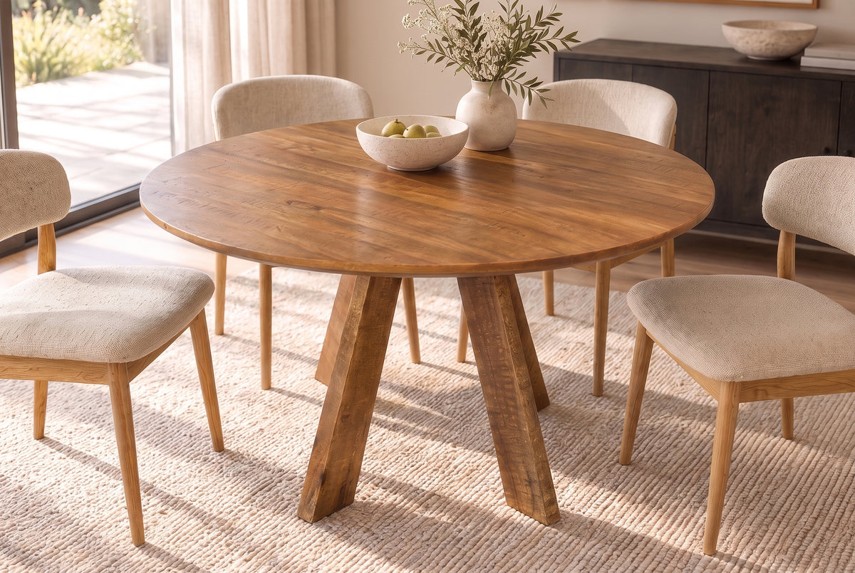 Esstisch ART WOOD Ø 140cm rund Mangoholz braun honigfarbenes Finish