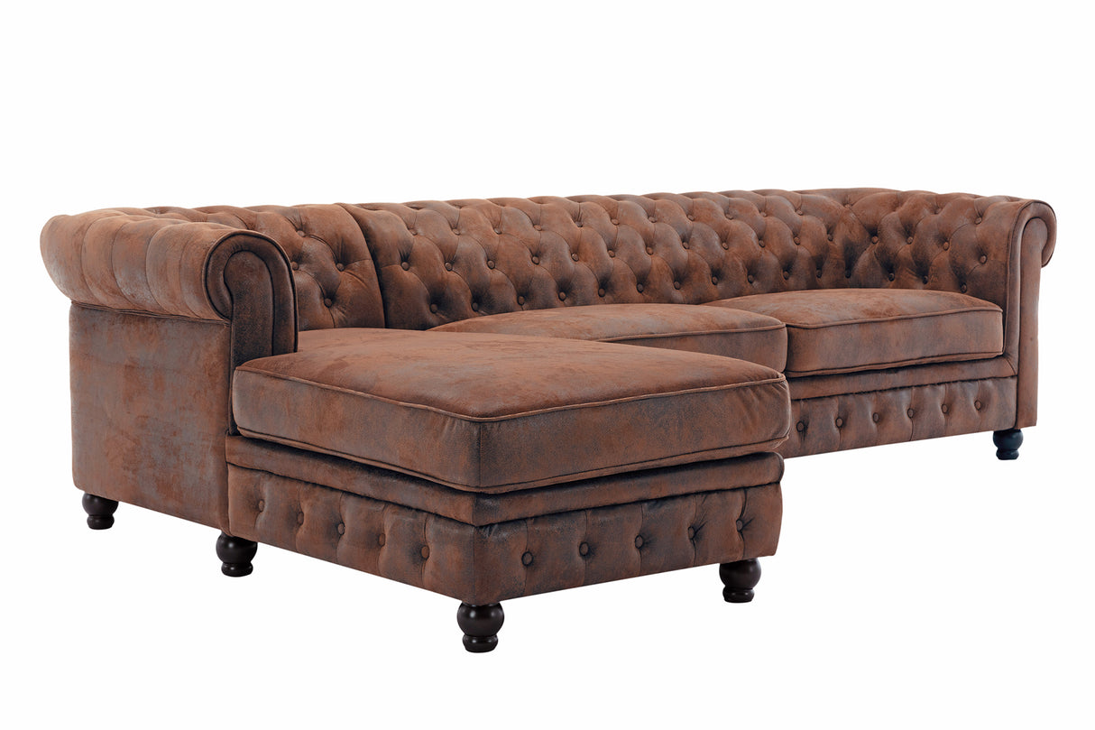 Ecksofa CHESTERFIELD mit Ottomane links 270cm Federkern Microfaser antikbraun