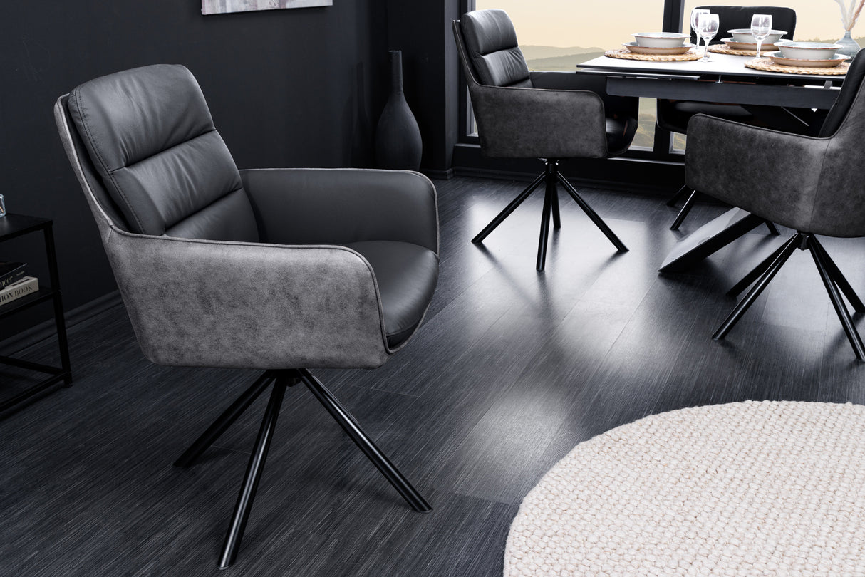 Swivel chair BIG GEORGE 360° with armrests genuine leather and microfibre anthracite