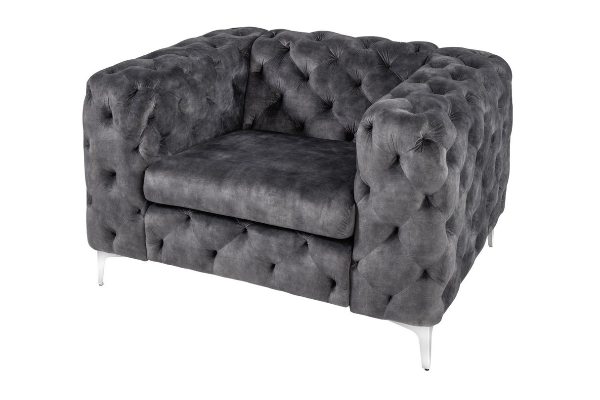 Armchair MODERN BAROCK Chesterfield look 120cm velvet grey