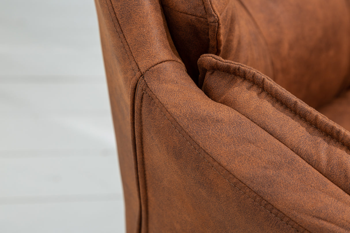 Swivel chair LOUNGER 180° with armrests microfibre light brown