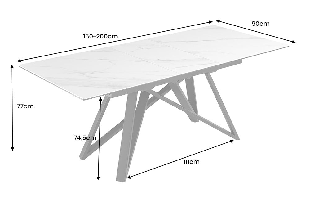Esstisch ATLAS 160-200cm ausziehbar Marmoroptik weiß Keramik Hartglas