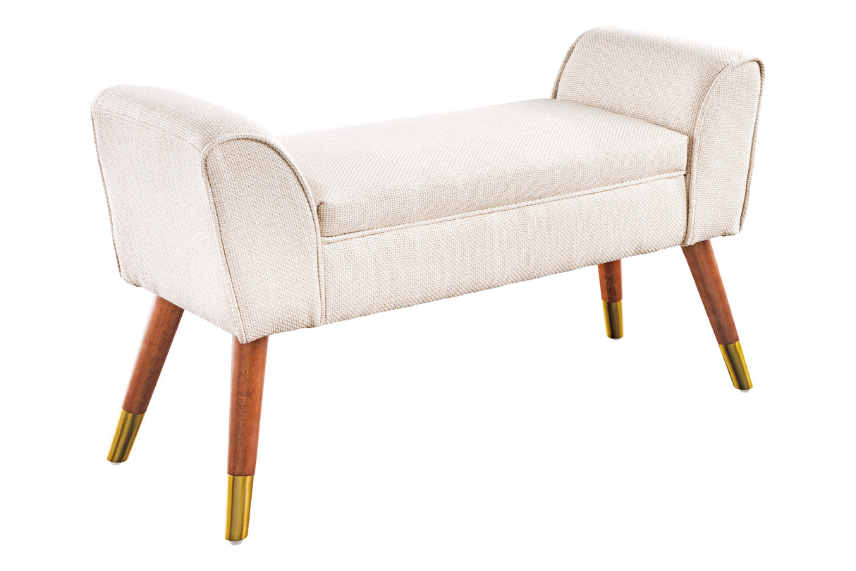 Bench SCARLETT 90cm textured fabric beige in retro style