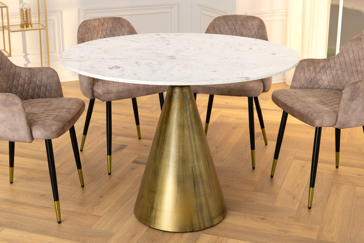 Dining table ELEGANCIA Ø 100cm iron base copper and marble top white