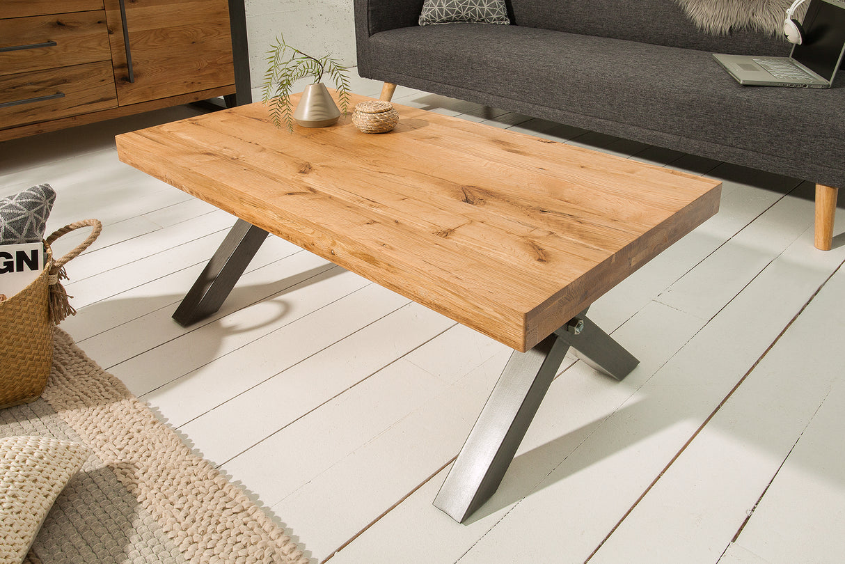 Couchtisch THOR 110cm X-Beine Wildeiche Holz Industriestil