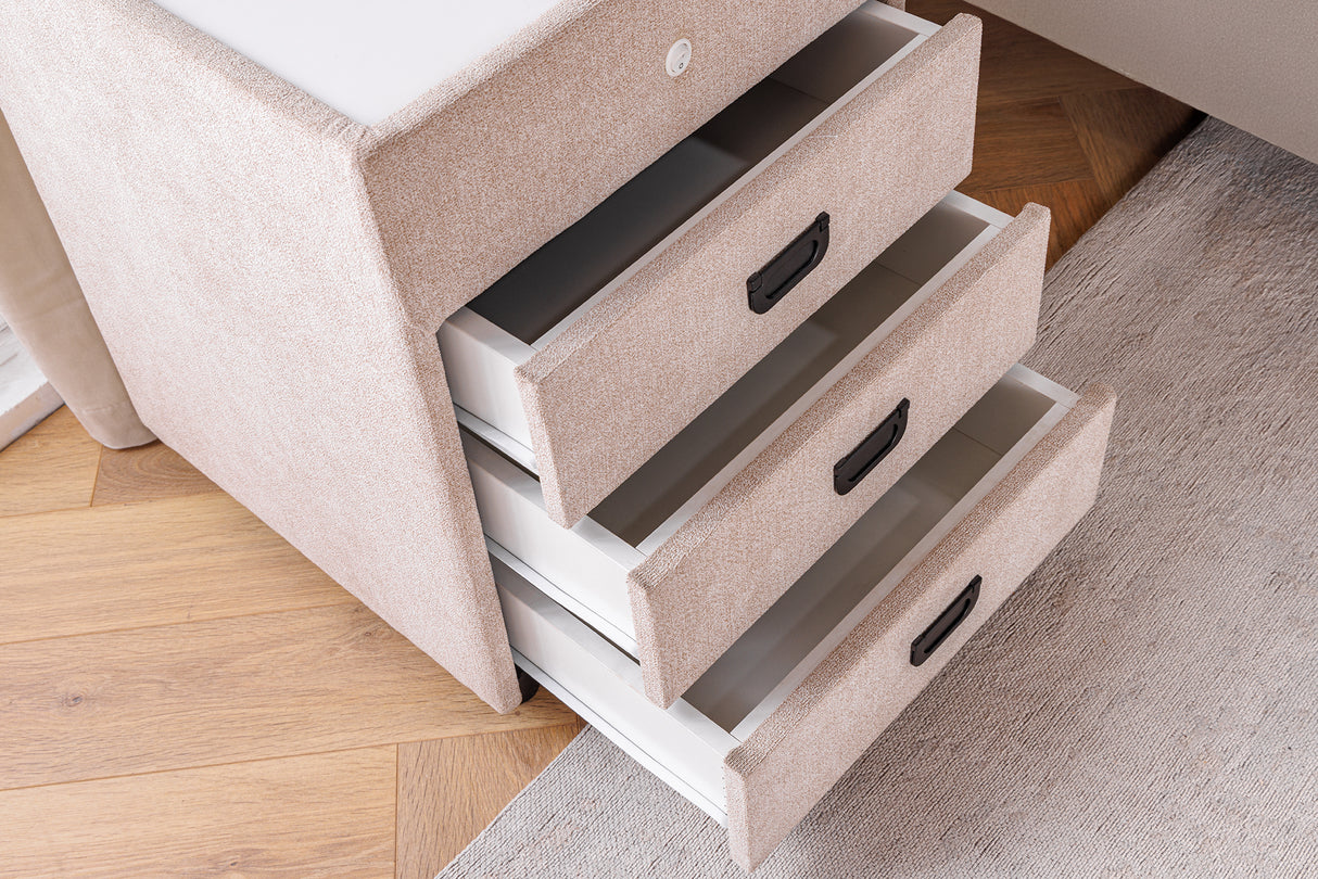 Bedside table TOULOUSE w/ LED light 55cm velvet beige