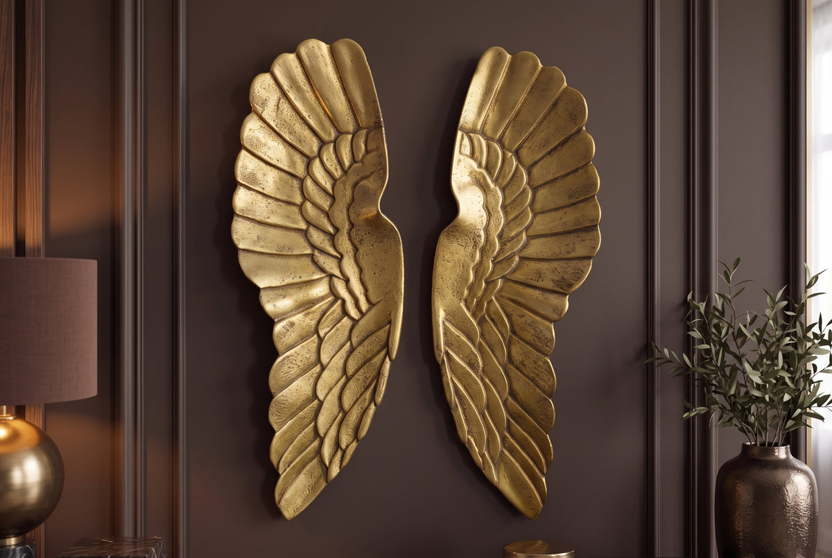 Wall decoration FALLEN ANGEL 65cm angel wings antique gold