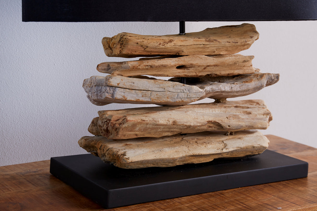 Table lamp RIVERINE II driftwood black linen shade
