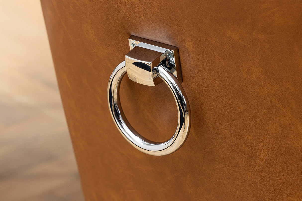 Chair CASTLE w/ comfort handle artificial leather cognac brown in chesterfield style