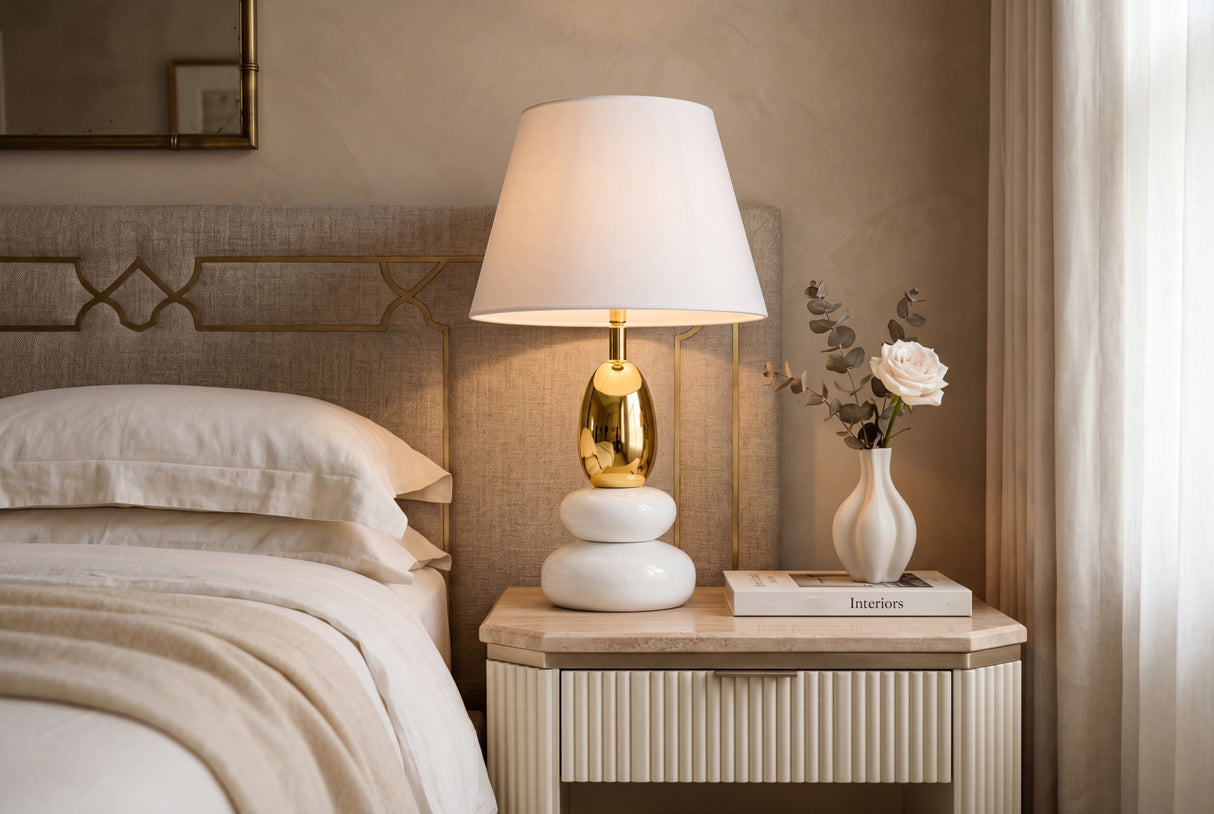 Table lamp STONES OF ZEN 45cm w/ adjustable lampshade white gold