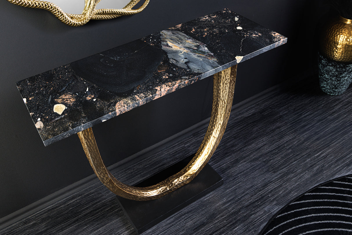 Console OMEGA 80cm marble black w/ golden frame handmade