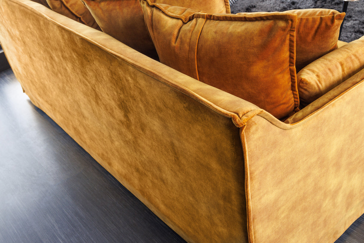 Sofa HEAVEN 200 cm 3-Sitzer Federkern, abnehmbarer Bezug aus strukturiertem Samt, senfgelb