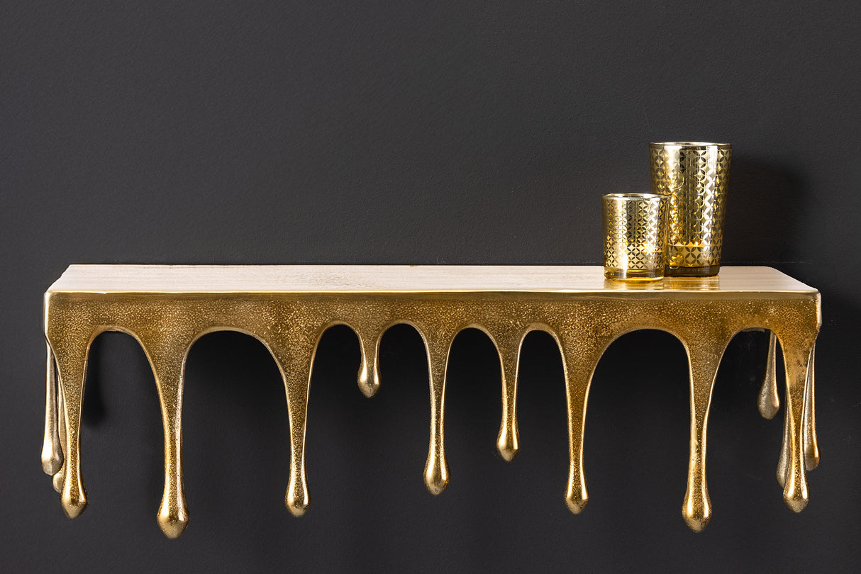 Wall decoration coat rack LIQUID LINE 60cm teardrop design antique gold