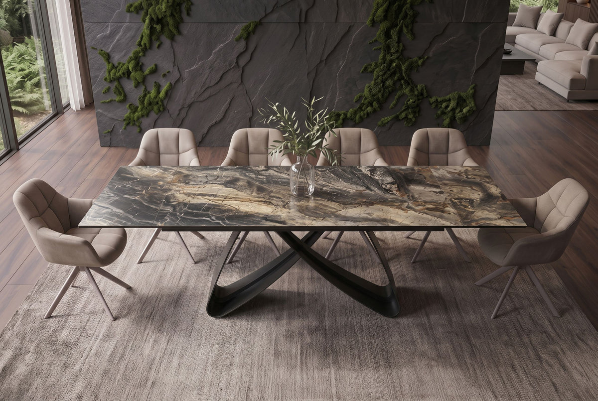 Esstisch INFINITY 180-220-260cm ausziehbar Keramik Marmoroptik taupe