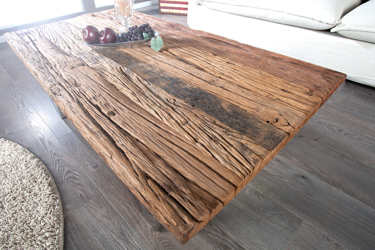Coffee table EUPHORIA BARRACUDA 110cm recycled massive 40mm teak wood w/o glass plate