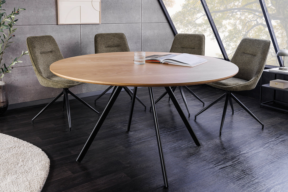 Dining table ATELIER 120cm round natural oak wood look w/ black metal legs