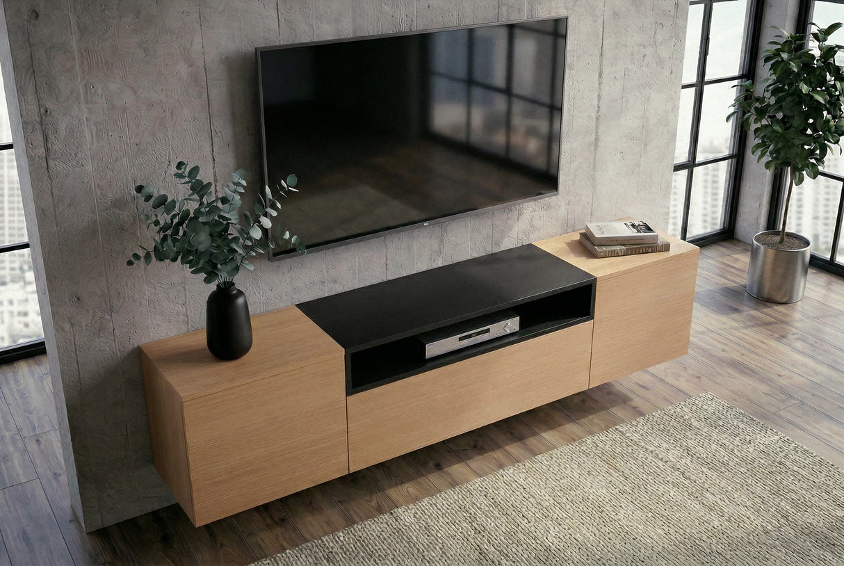 TV-Wand LOFT 160 cm hängend natur schwarz