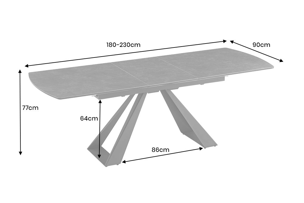 Dining table CONCORD 180-230cm extendable marble look graphite ceramic tempered glass