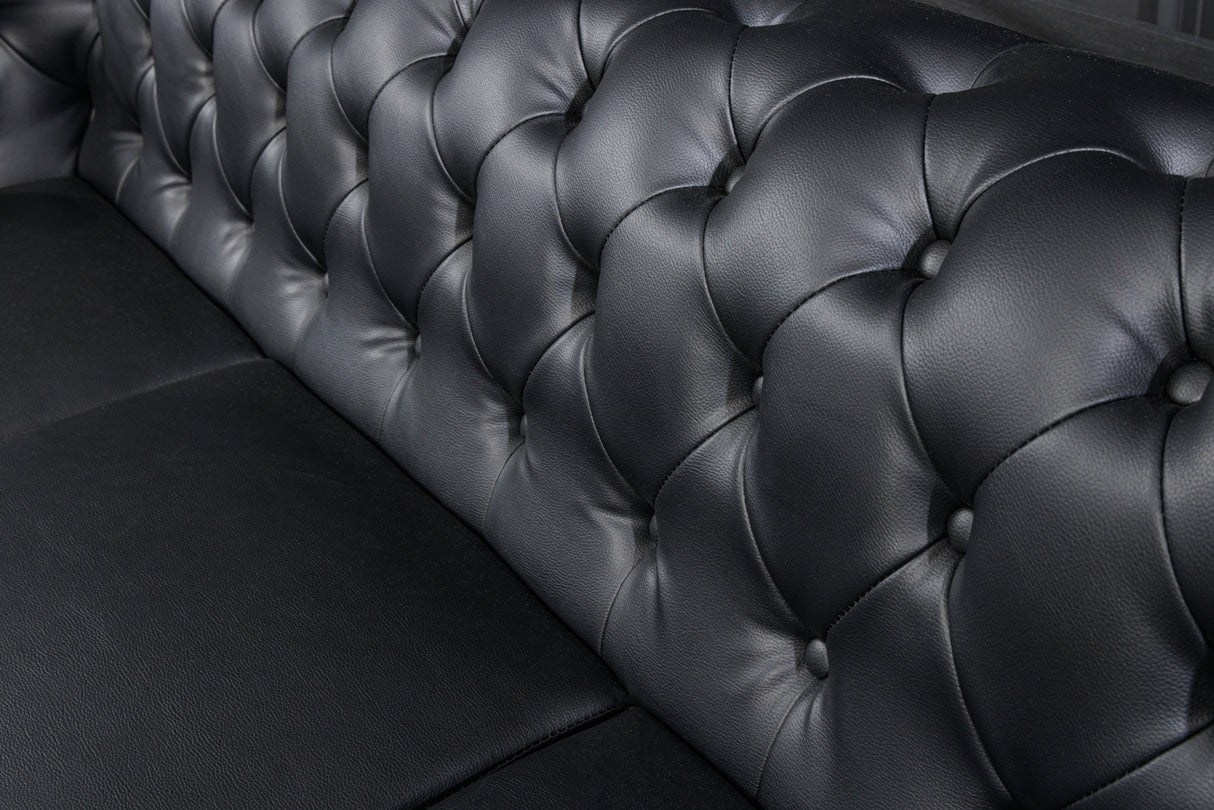 Sofa CHESTERFIELD 205cm 3-Sitzer Kunstleder Antik-Look schwarz