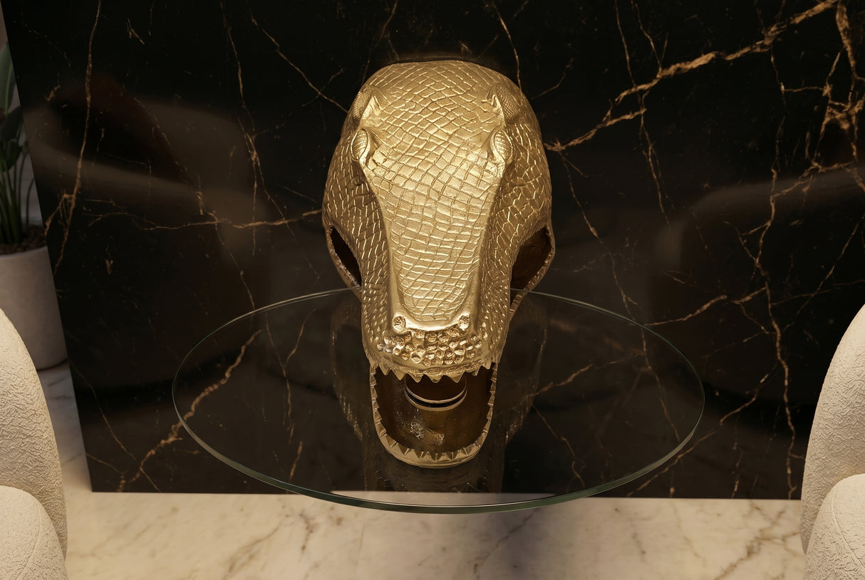 Beistelltisch WILDLIFE KROKODIL 75 cm Hänge-Couchtisch oval gehärtetes Glas gold