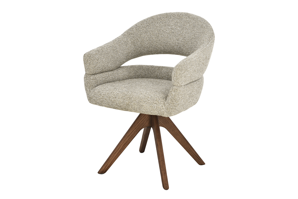 Swivel chair ORGANIKO 180° auto-return w/ armrests textured fabric taupe beige brown