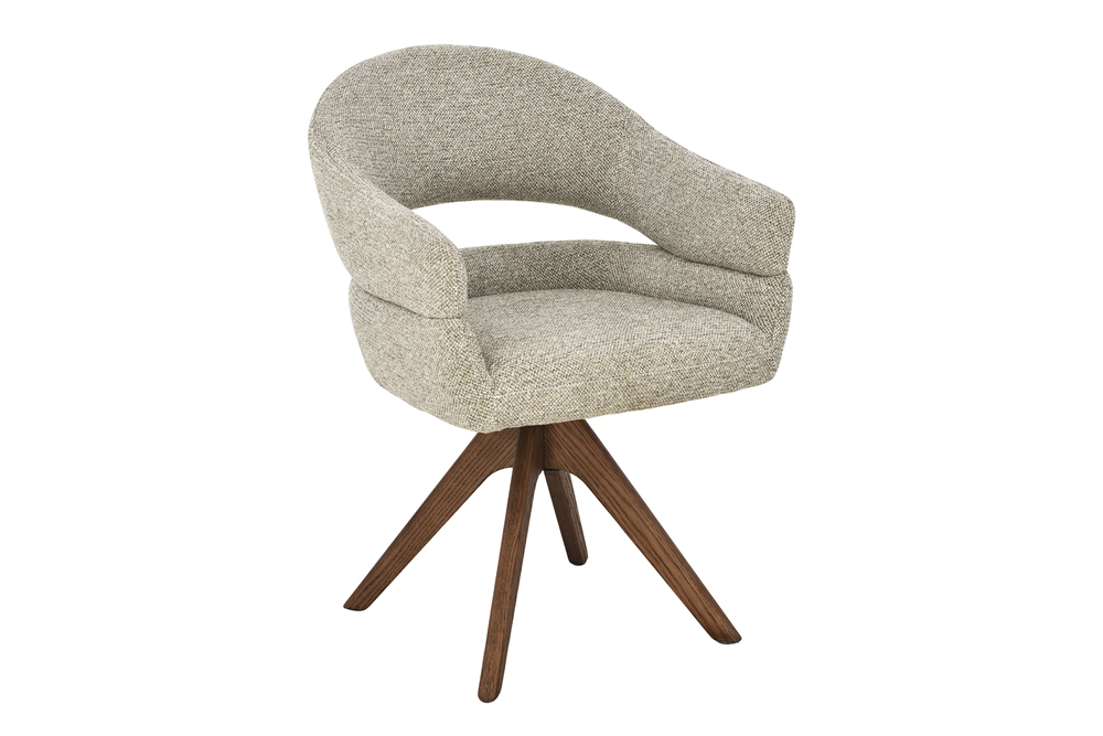 Swivel chair ORGANIKO 180° auto-return w/ armrests textured fabric taupe beige brown