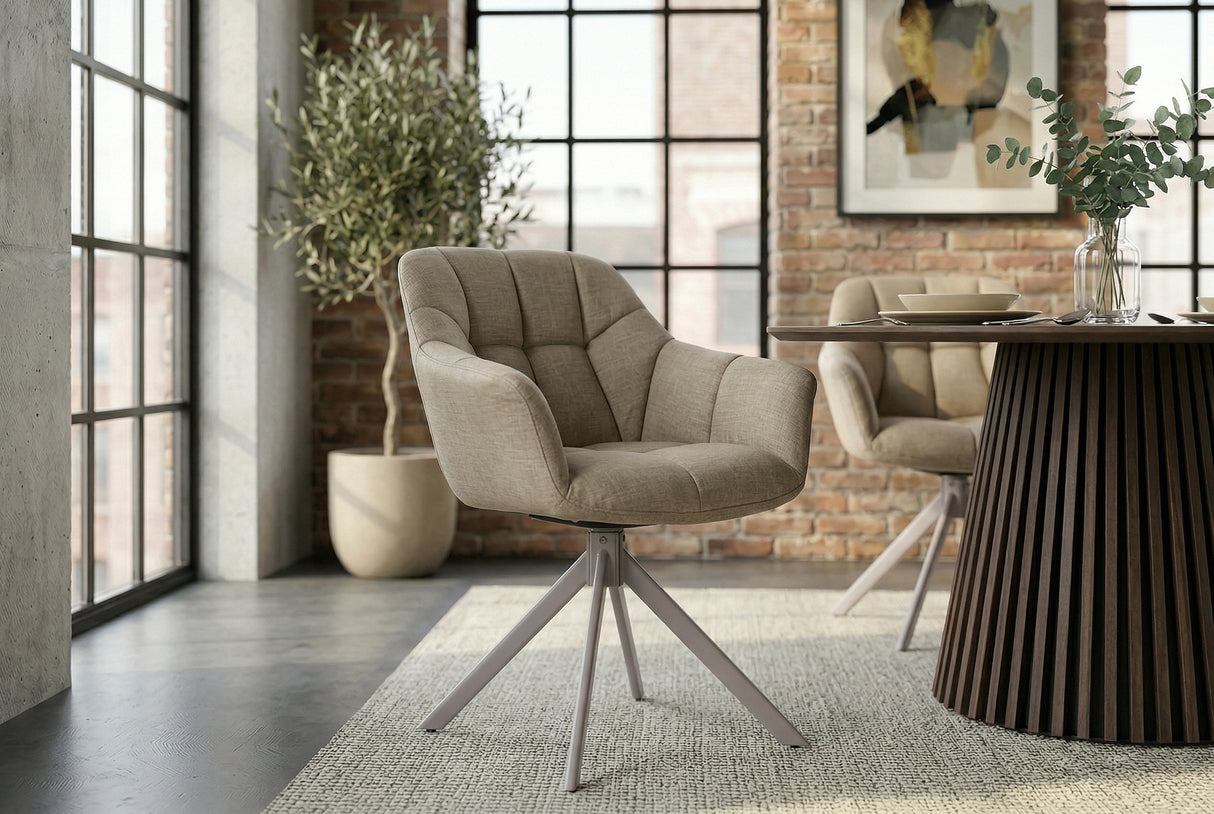 Swivel chair PAPILLON rotatable 180° w/ armrests velvet beige greige