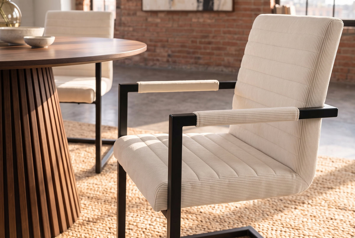 Cantilever chair LOFT w/ armrests cord beige metal frame black
