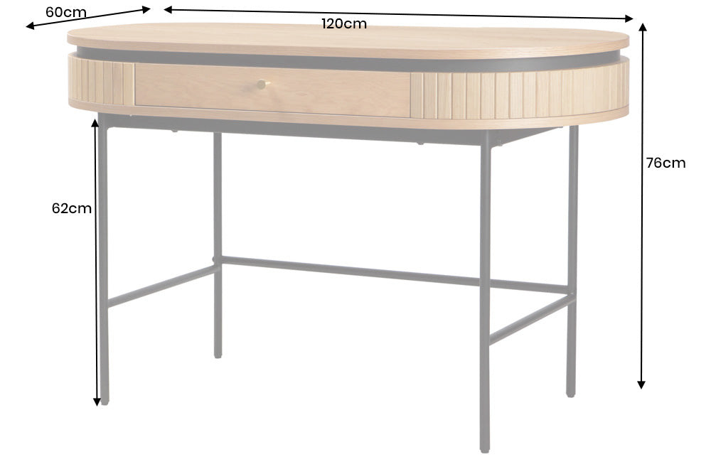 Office desk ATELIER 120cm natural oak wood look w/ black metal frame