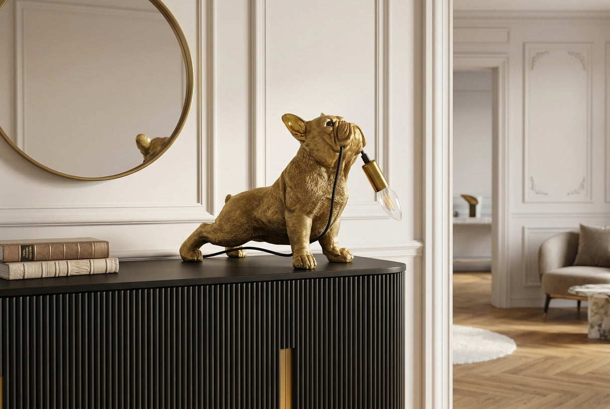 Tischleuchte BULLDOG 35 cm goldene Hundeskulptur