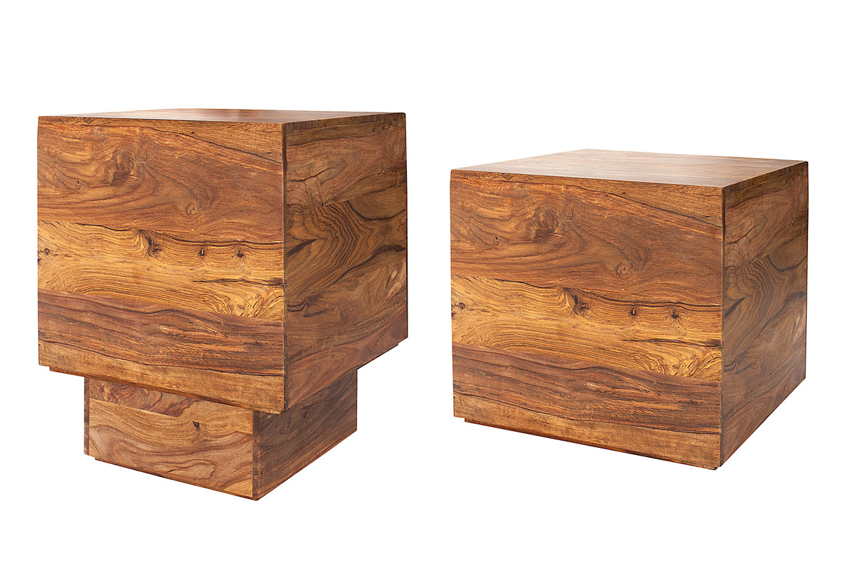 Beistelltisch Hocker MAKASSAR 30/40cm 2er Set Sheesham