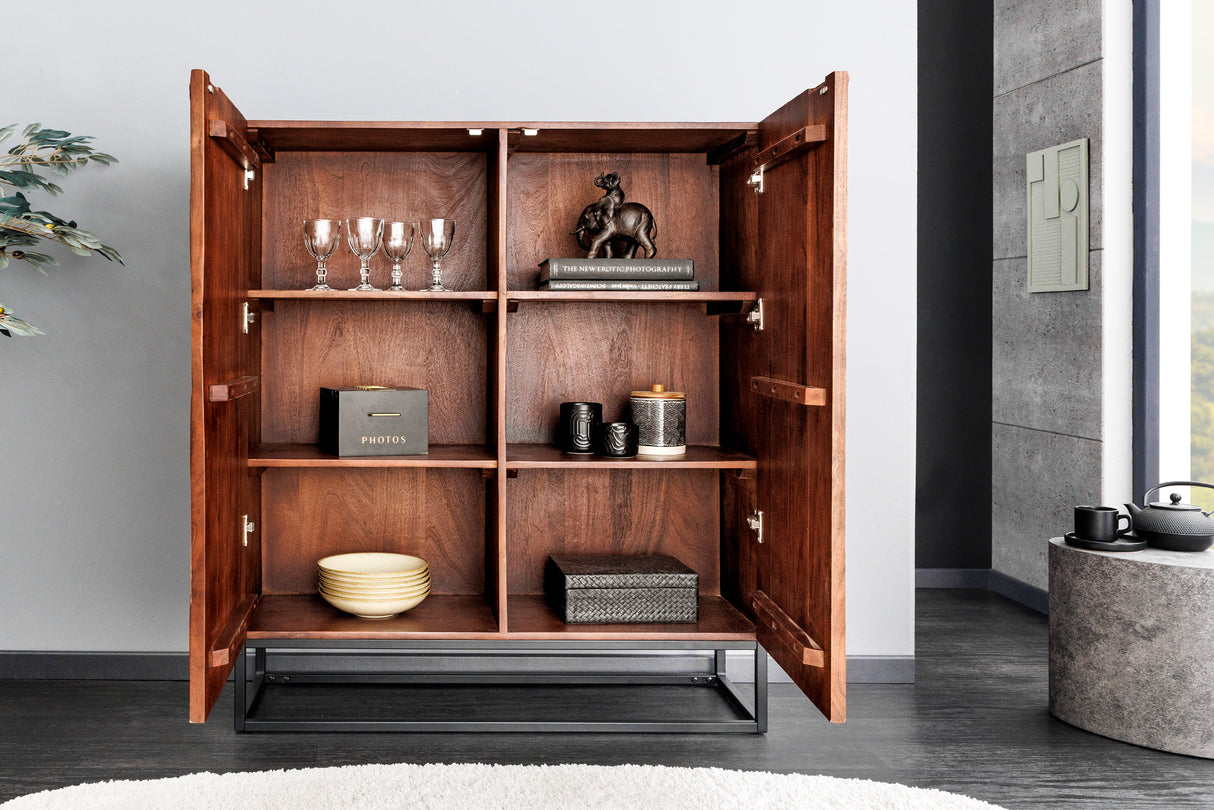 Highboard DUNE 120cm 3D acacia wood dark walnut brown